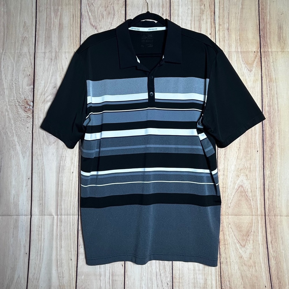 ADIDAS CLIMACOOL Size XL Mens Black Polo Shirt Wicking Performance Stretchy Golf